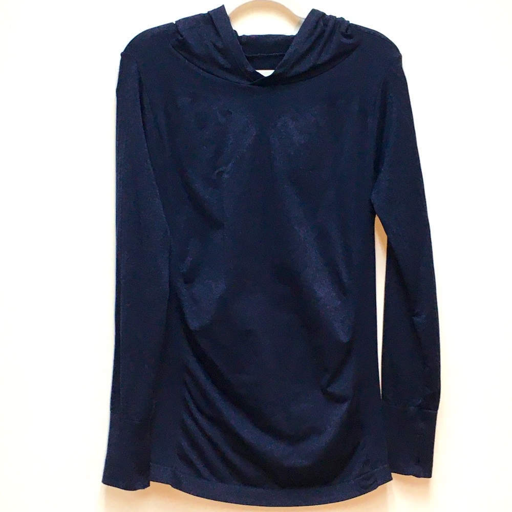 Lightweight Stretch Fitted Athletic Hoodie Pullover Medium Navy Blue Sporty Gym